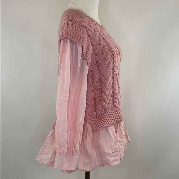 English Factory Cable Knit Sweater in Blush, L - Picture 8 of 9